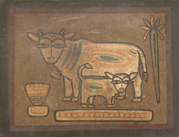 Jamini Roy (Indian 1887-1972) - Tempera on cloth wrapped on board (1 of 2)