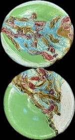 Two handmade ceramic plates with an abstract, multicolored design Signed on Base (1 of 4)