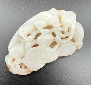 Carved White Nephrite Jade Group with Rat and Fruits, China, late 19th – early 20th C. (1 of 4)