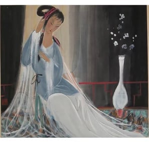 A CHINESE LADY PAINTING, INK AND COLOR ON PAPER, singed LIN FENGMIAN (1 of 8)