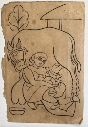 Old Indian Bengal Kalighat Painting (1 of 1)