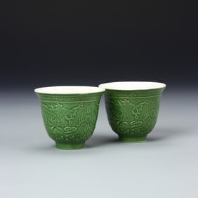 Pair of Antique Chinese Green Glazed Wine Cups (1 of 4)