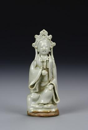 Antique Chinese Celadon Glazed Guanyin: China, Yuan Dynasty, celadon glazed Guanyin. Height 4 in.