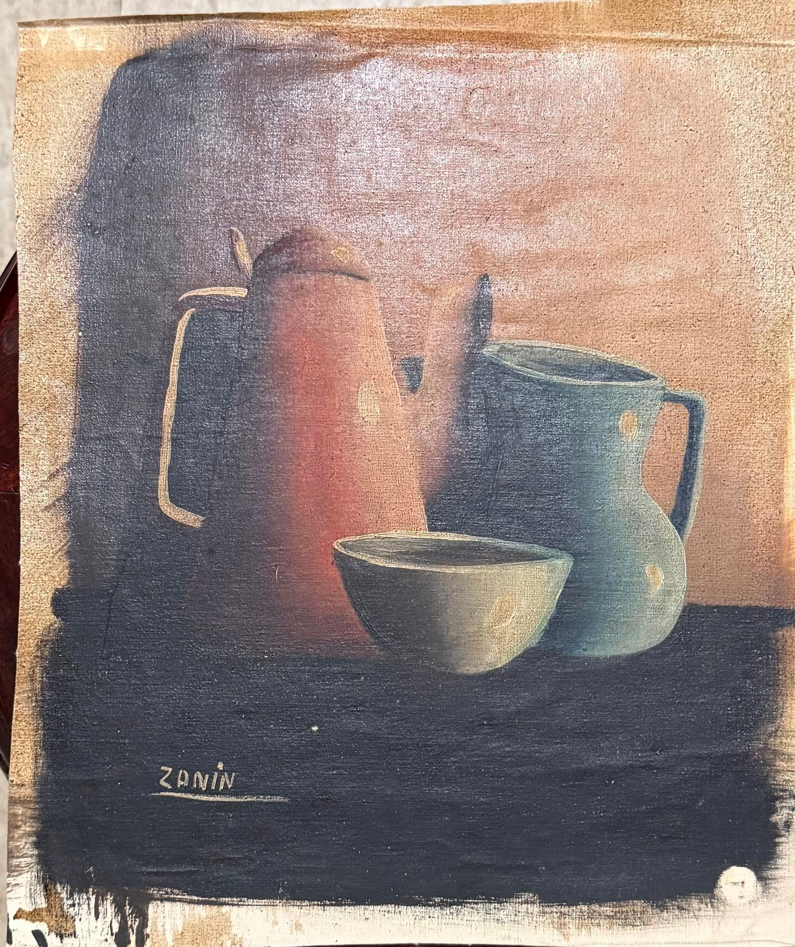 A vintage still life painting signed by the artist "Zanin": A vintage still life painting signed by the artist "Zanin", 11” x 12”