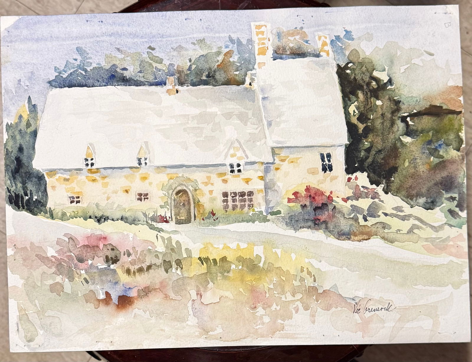 An original watercolor landscape painting signed by the artist "Vie Bremock": An original watercolor landscape painting signed by the artist "Vie Bremock", 15” x 11”, back is also painted
