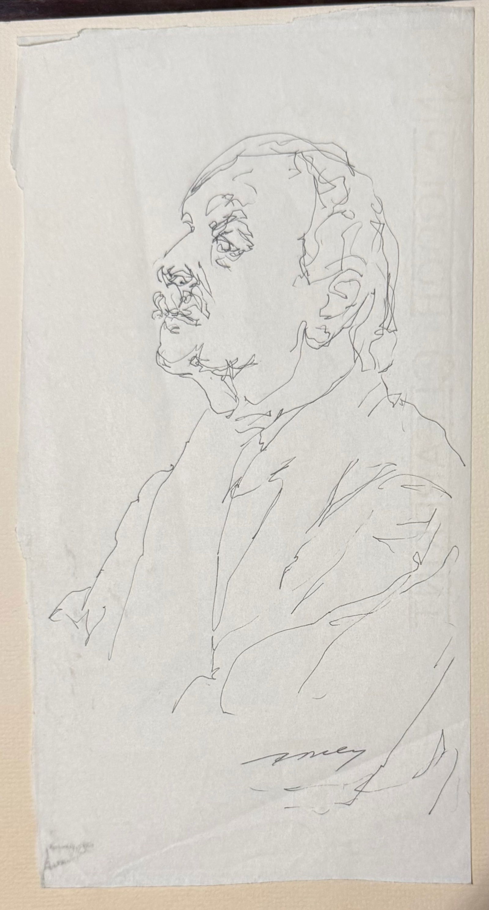 Pencil Drawing by Twombly: A minimalist pencil drawing, possibly signed "Twombly," that shares characteristics with the gestural, abstract drawing style of artist Cy Twombly, 6” x 11”