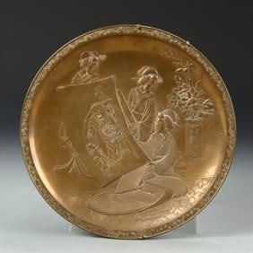 Antique Japanese Bronze Plate: Japan, 19th C., bronze plate. Diameter 8 1/2 in.