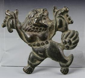 Antique Mongolian Ordos Bronze Lion Figure: China, antique Mongolian Ordos bronze lion figure. Height 3 1/2 in.