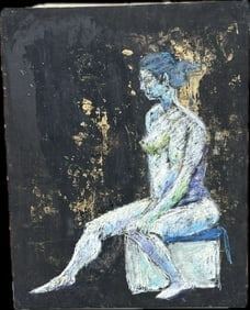 Original Painting of a Nude by Blossom S. Newman (1933–2024): Blossom S. Newman (1933–2024) was a Massachusetts-based Impressionist landscape artist known for her oil paintings, particularly those of the Cape Cod area. This painting is a rare portrait by the a