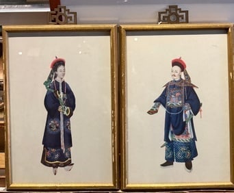 Pair Of Vintage Framed Prints Of Chinese Man & Woman In Traditional Clothing: Pair Of Vintage Framed Prints Of Chinese Man & Woman In Traditional Clothing, 7”X 10 1/3”