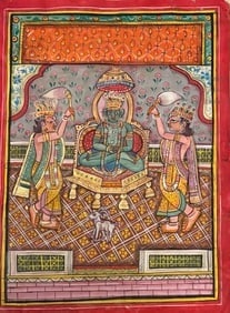 Large Indian Jain miniature painting of worship of a Jain Tirthankara: Large Indian Jain miniature painting of worship of a Jain Tirthankara Size : 11.5 by 9.5 inches