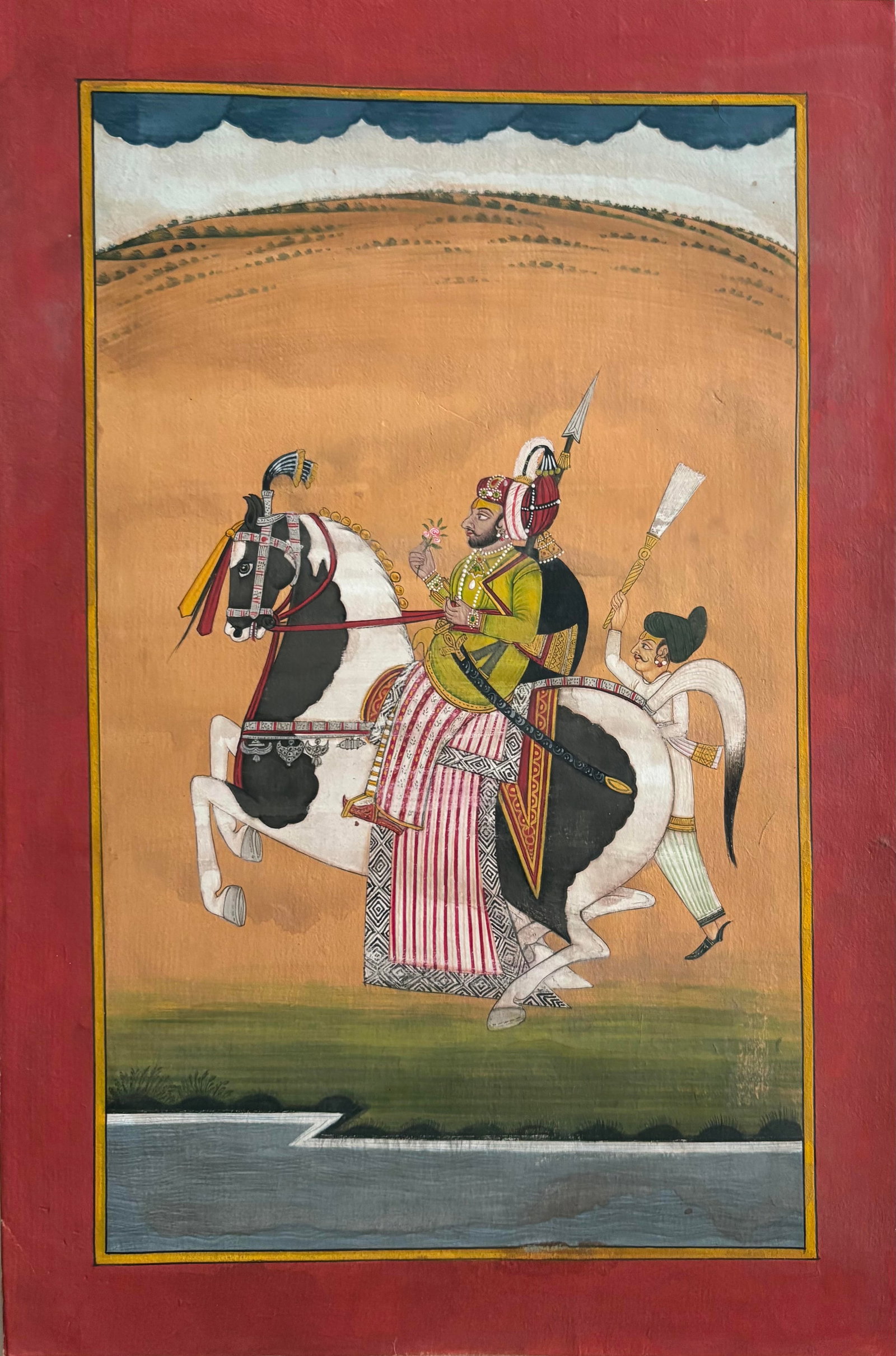 Indian Mewar school Miniature painting of a noble on horseback (1 of 1)