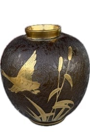 Etched Glass Vase with Gilded Decor and Crane by Alfred Taube for Füge & Taube, 1960s (1 of 6)