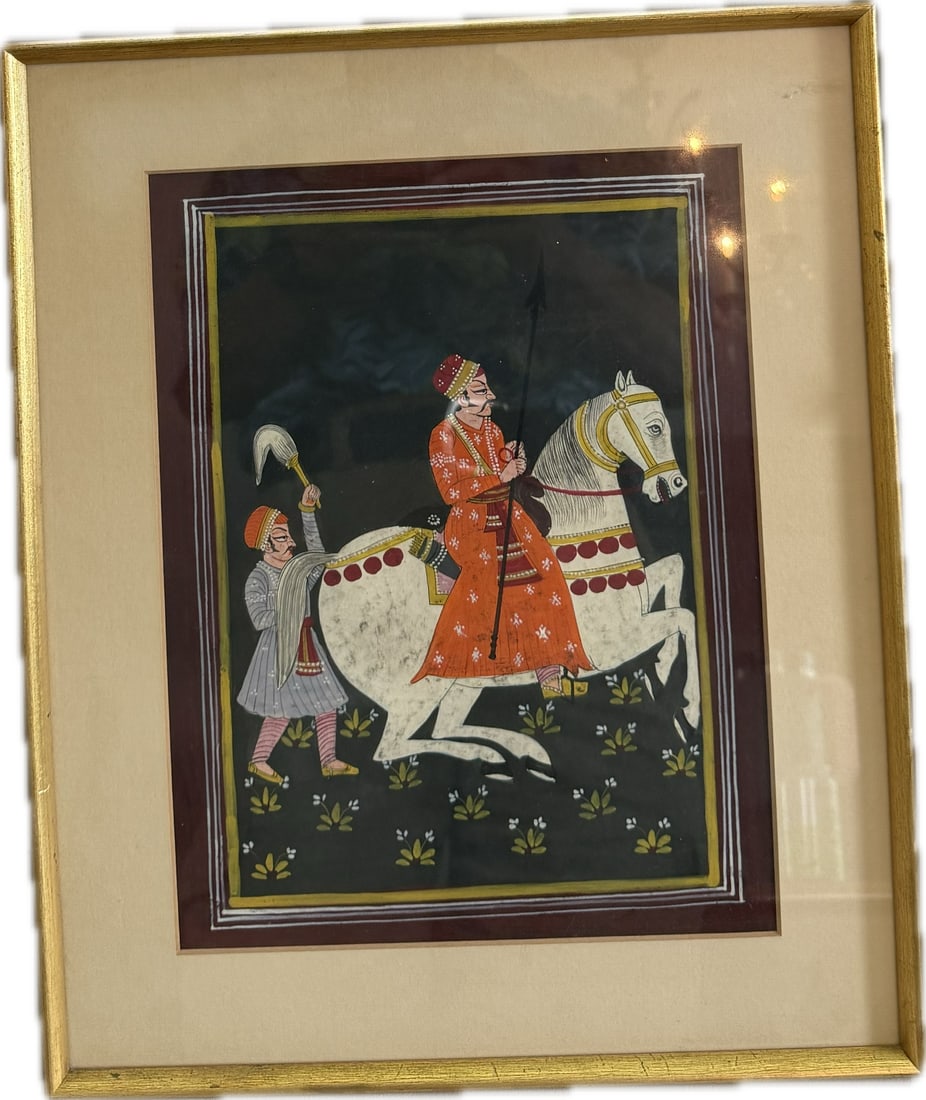 A framed traditional Indian miniature painting in the Mewar or Rajput style (1 of 4)