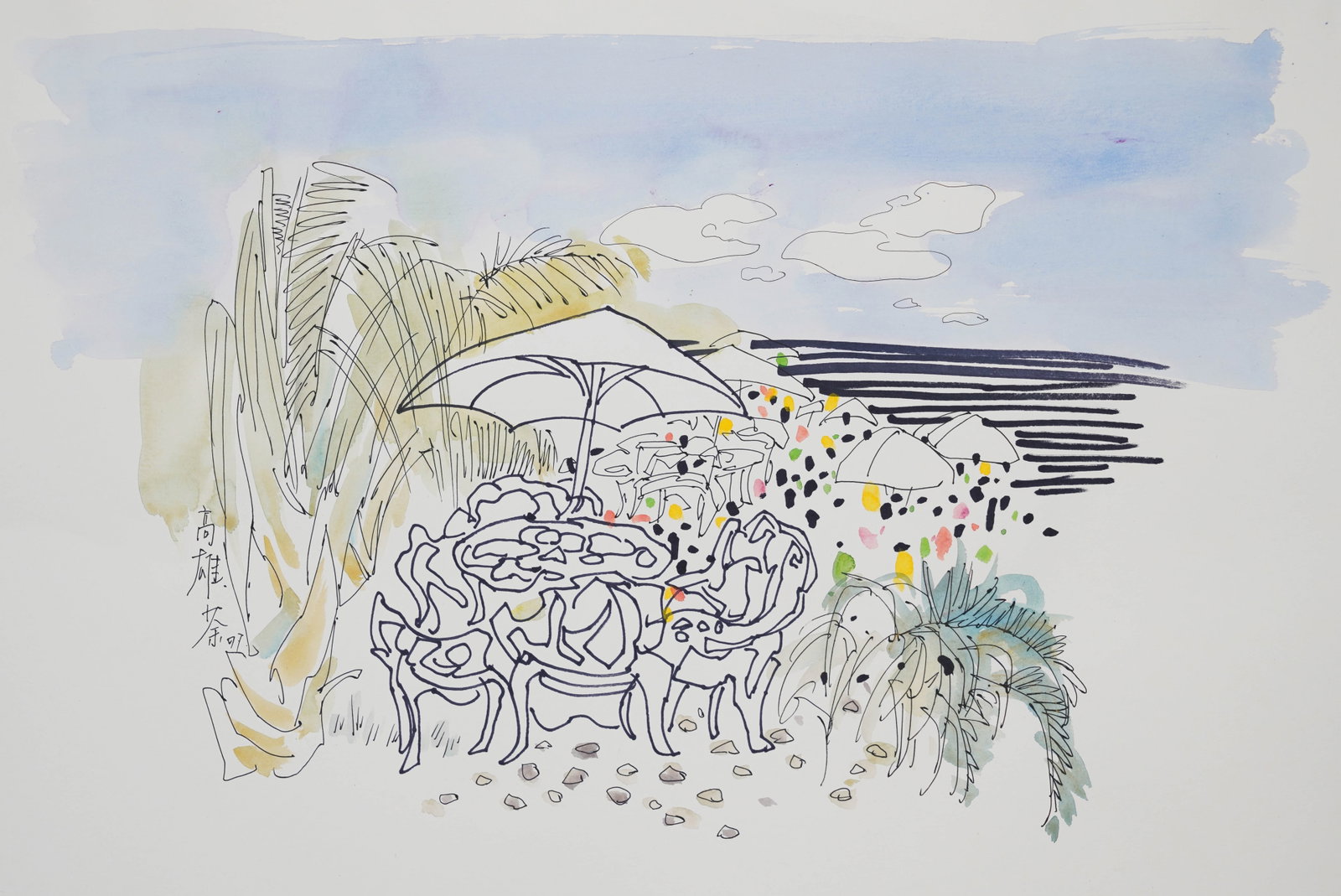 WU GUANZHONG (1919-2010), INK WITH WATERCOLOR ON PAPER: WU GUANZHONG (1919-2010), INK WITH WATERCOLOR ON PAPER Signed (lower left) Image Size: 29 7/8 x 20 3/4 inches (76cm x 53cm) Wu Guanzhong (1919-2010) was a master painter of the twentieth century in th