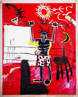 JEAN-MICHEL BASQUIAT (1960-1988), ACRYLIC PAINTING: JEAN-MICHEL BASQUIAT (1960-1988), ACRYLIC PAINTING Signed (reverse) Image Size: 58 1/4 x 47 1/8 inches (148cm x 120cm) Jean-Michel Basquiat (December 22, 1960 - August 12, 1988) was an American