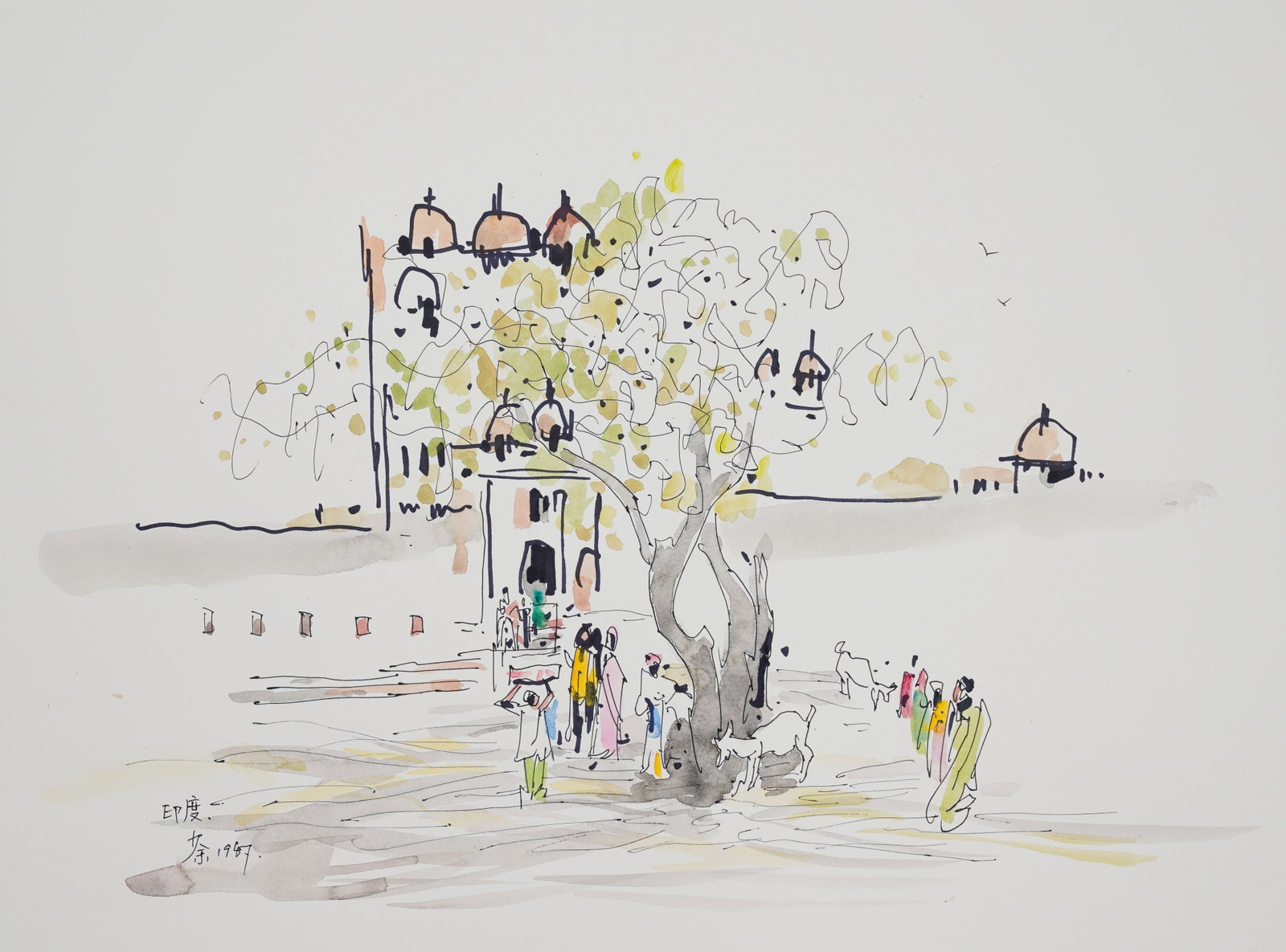 WU GUANZHONG (1919-2010), INK WITH WATERCOLOR ON PAPER: WU GUANZHONG (1919-2010), INK WITH WATERCOLOR ON PAPER Signed (lower left) Image Size: 29 7/8 x 20 3/4 inches (76cm x 53cm) Wu Guanzhong (1919-2010) was a master painter of the twentieth century in th
