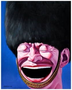 YUE MINJUN (B.1962), OIL PAINTING: YUE MINJUN (B.1962), OIL PAINTING Signed (lower left and reverse) Image Size: 39 1/4 x 31 3/8 inches (100cm x 80cm) Yue Minjun is a Chinese contemporary painter known for his iconic "grinning" self-po