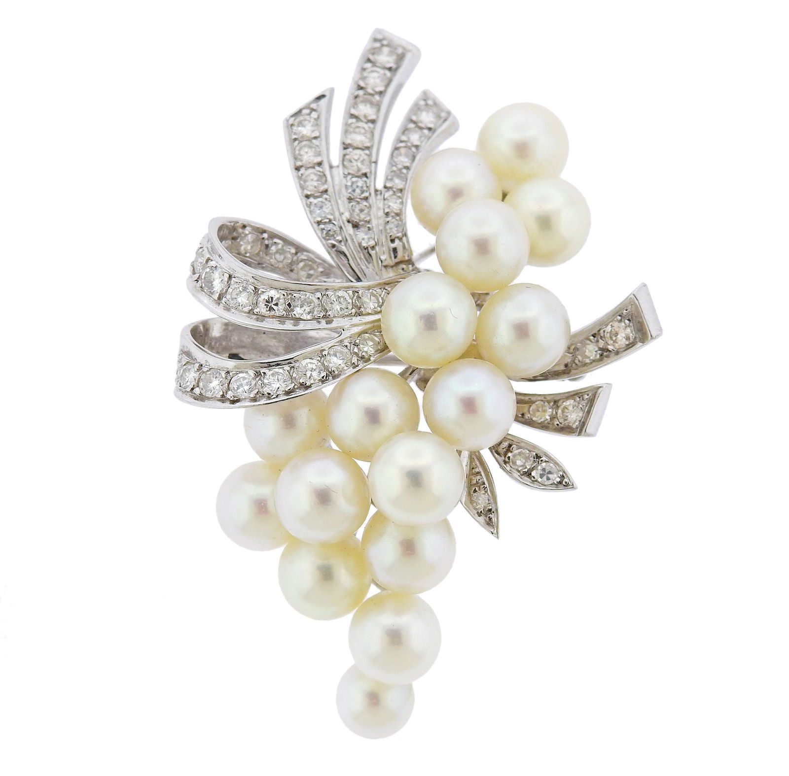 Mid Century 14k Gold Pearl Diamond Brooch Pendant (1 of 3)