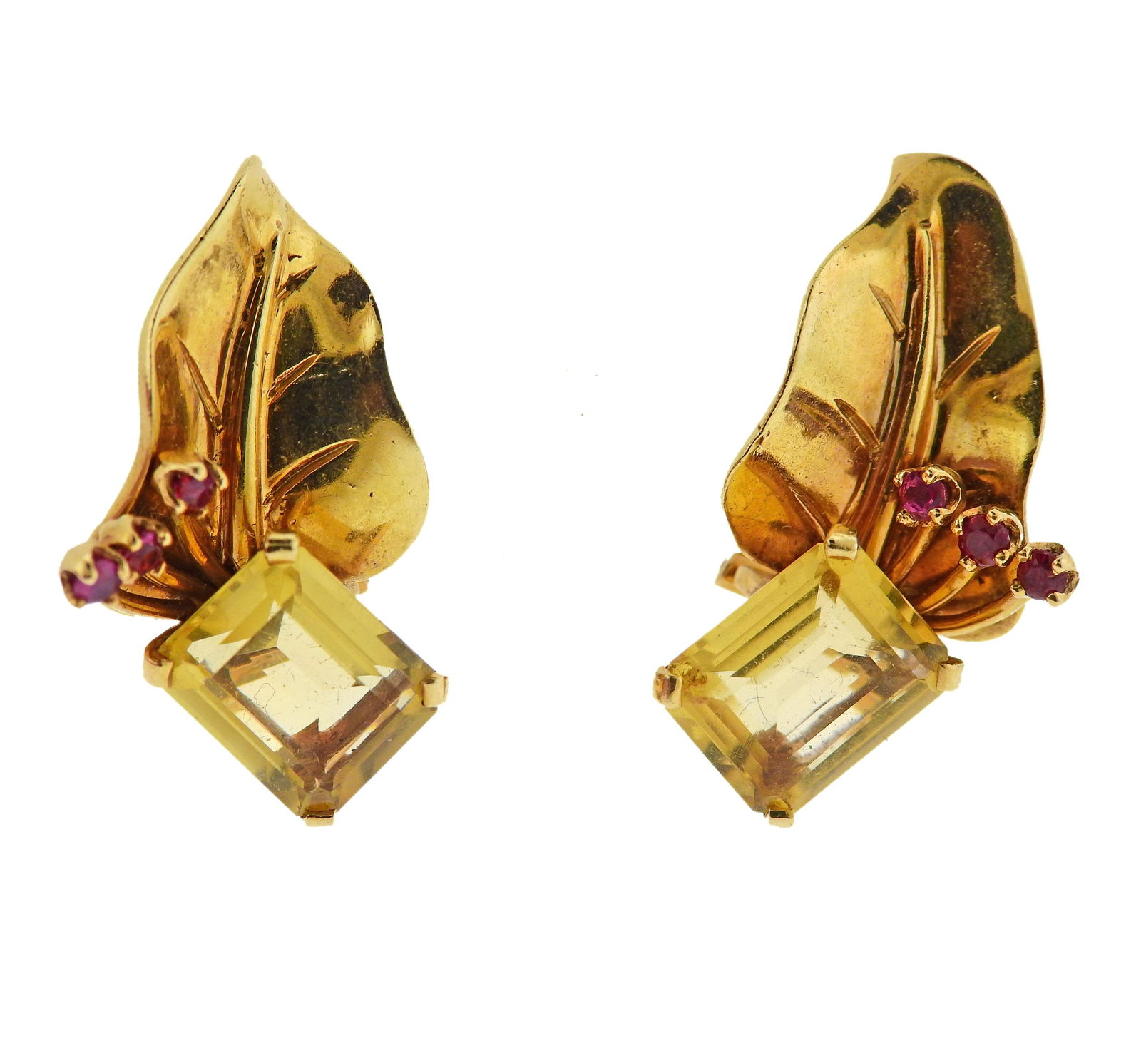 Retro 14k Gold Citrine Ruby Earrings (1 of 3)