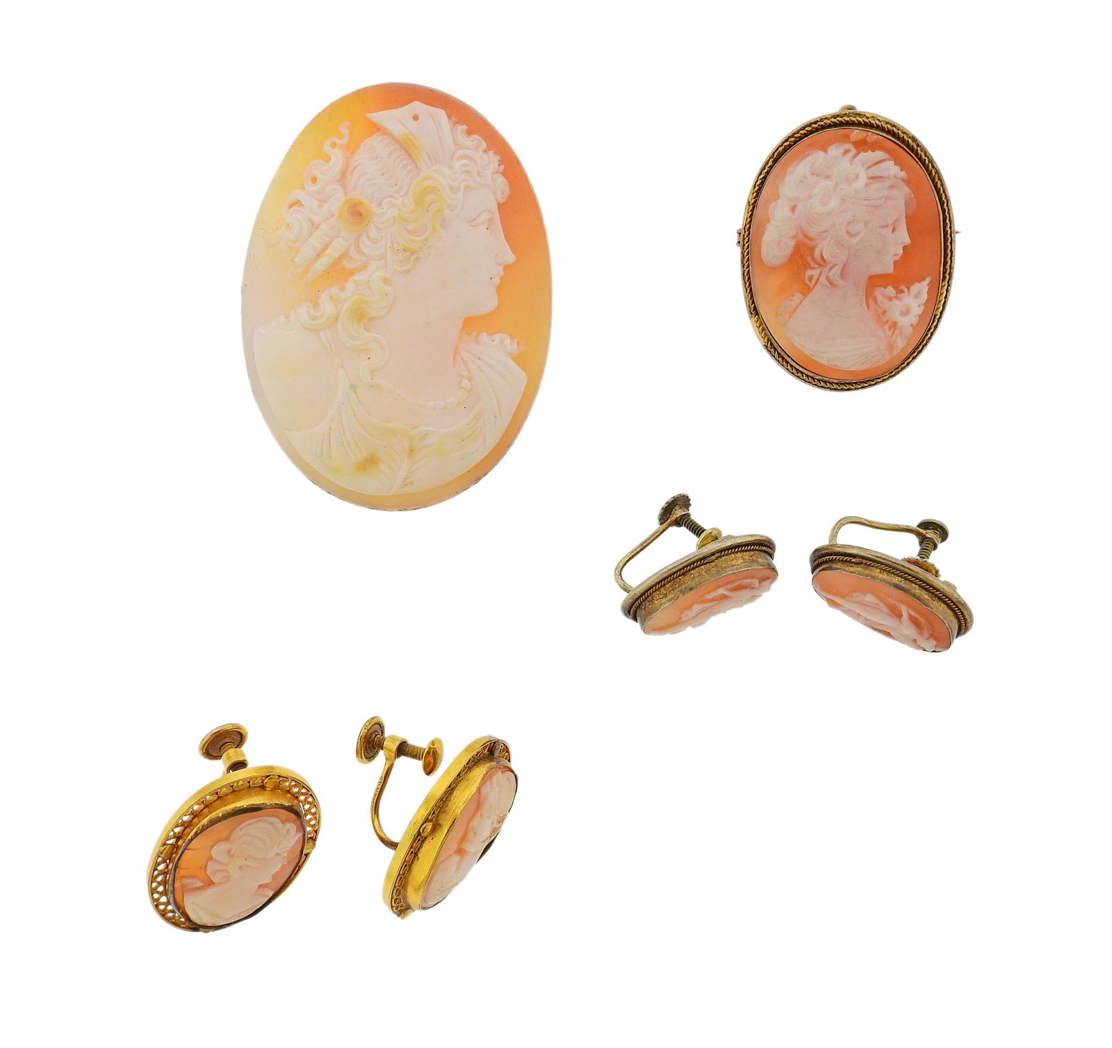 Antique Gold Filled Cameo Earrings Brooch Lot (1 of 6)