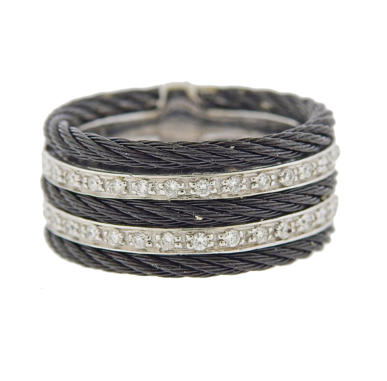 Charriol 18k Gold Black Steel Diamond Band Ring (1 of 4)