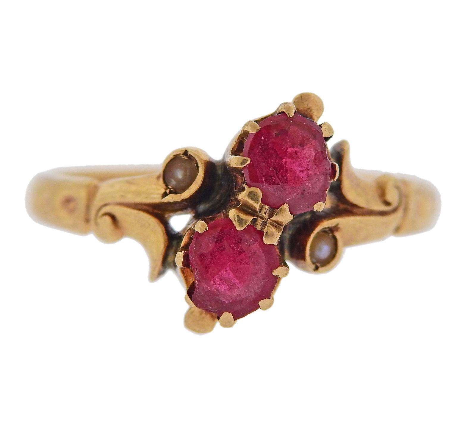 Antique Victorian 14k Rose Gold Ruby Pearl Ring (1 of 4)