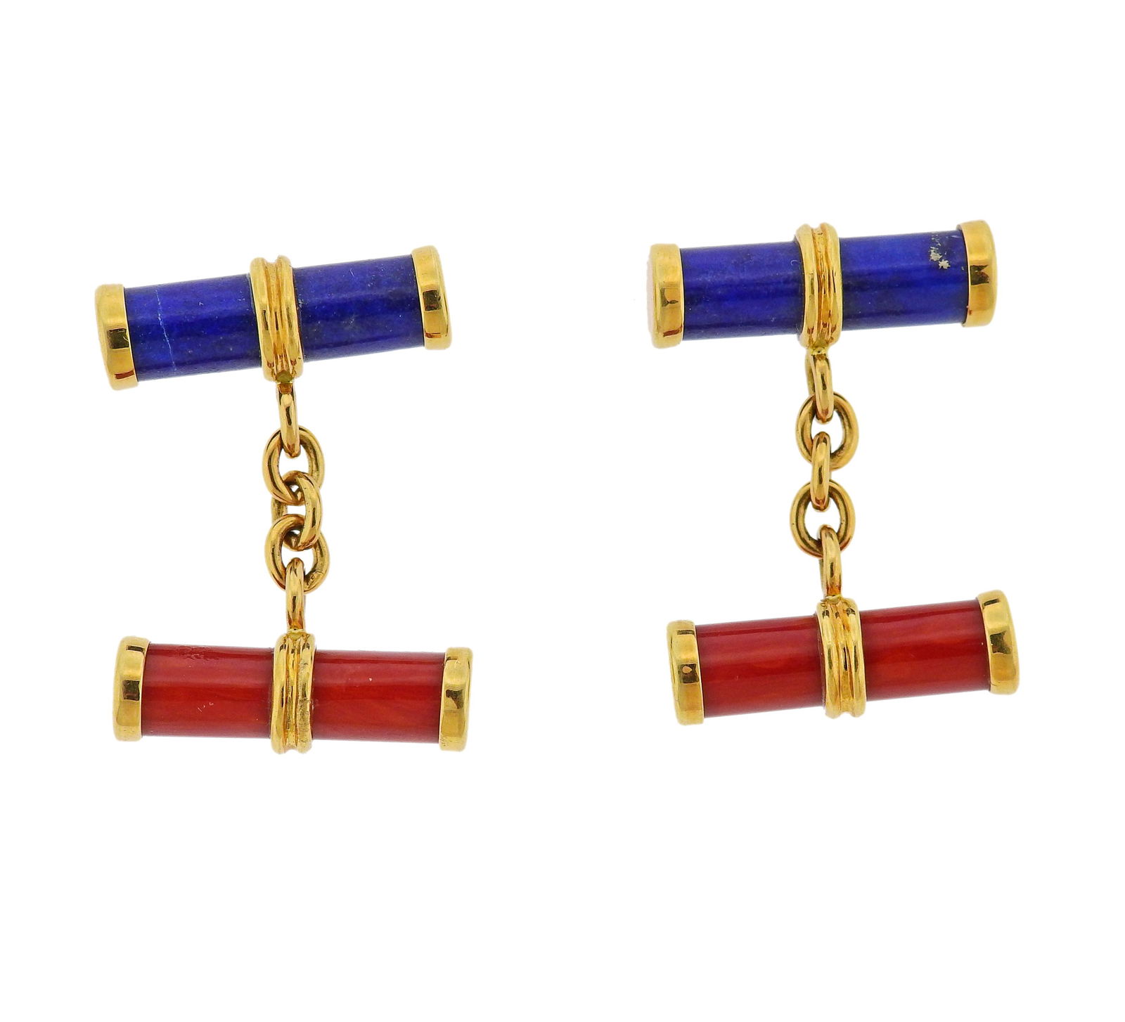 18k Gold Lapis Coral Cufflinks (1 of 4)