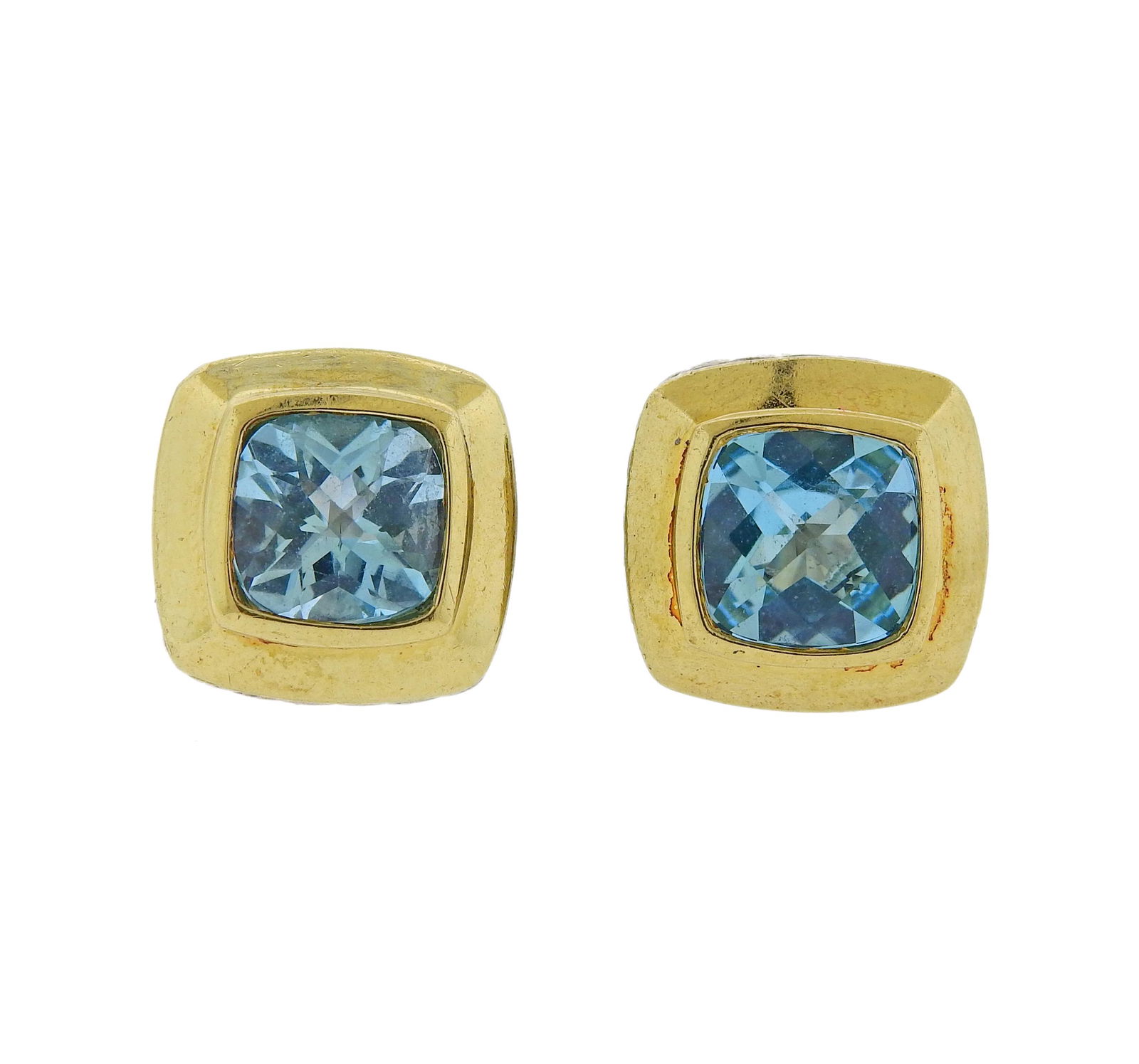 David Yurman Albion 18k Gold Silver Blue Topaz Earrings (1 of 3)