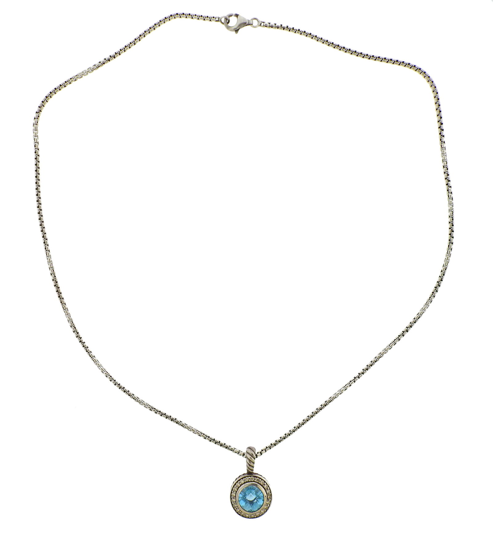 David Yurman Sterling Silver Blue Topaz Diamond Pendant (1 of 4)