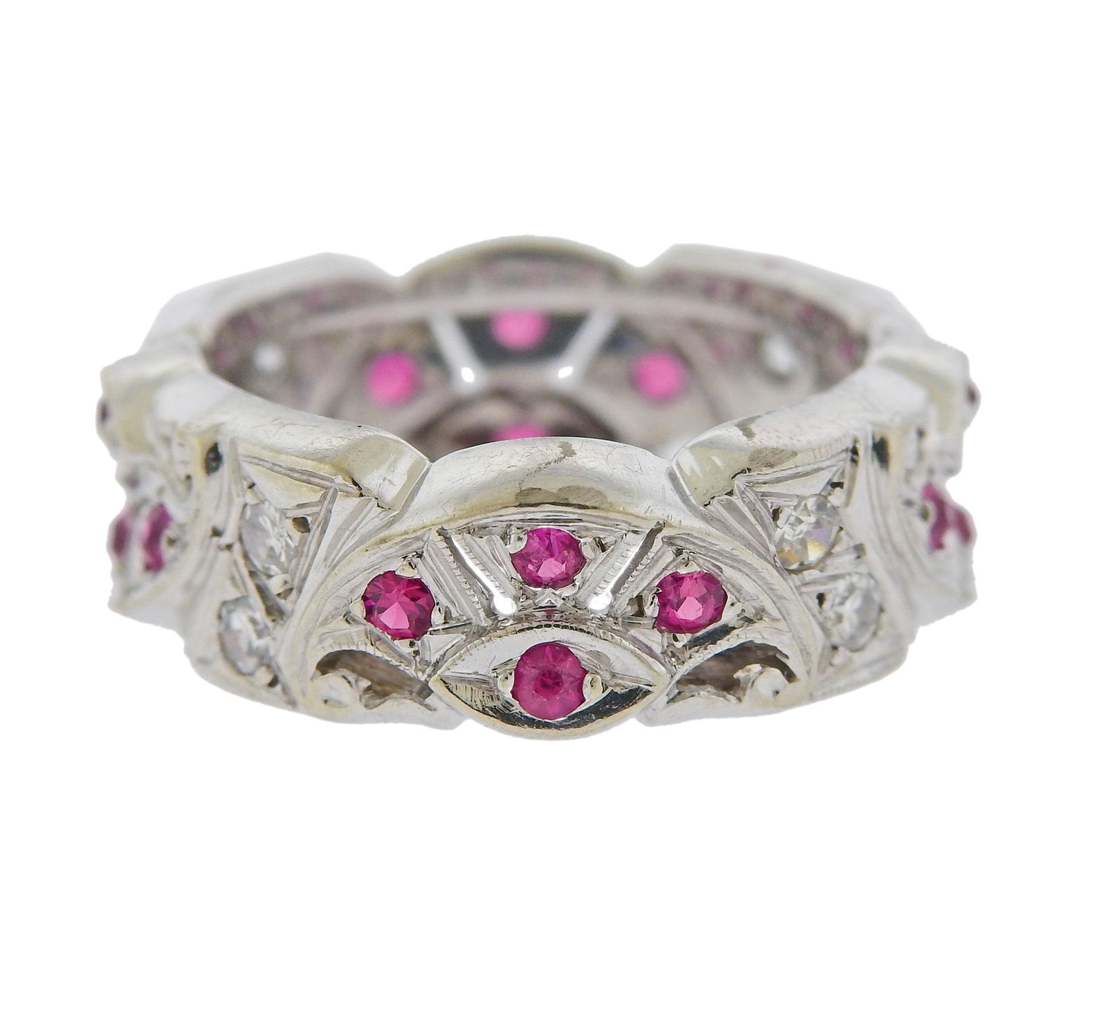 Mid Century 14k Gold Diamond Ruby Band Ring (1 of 4)