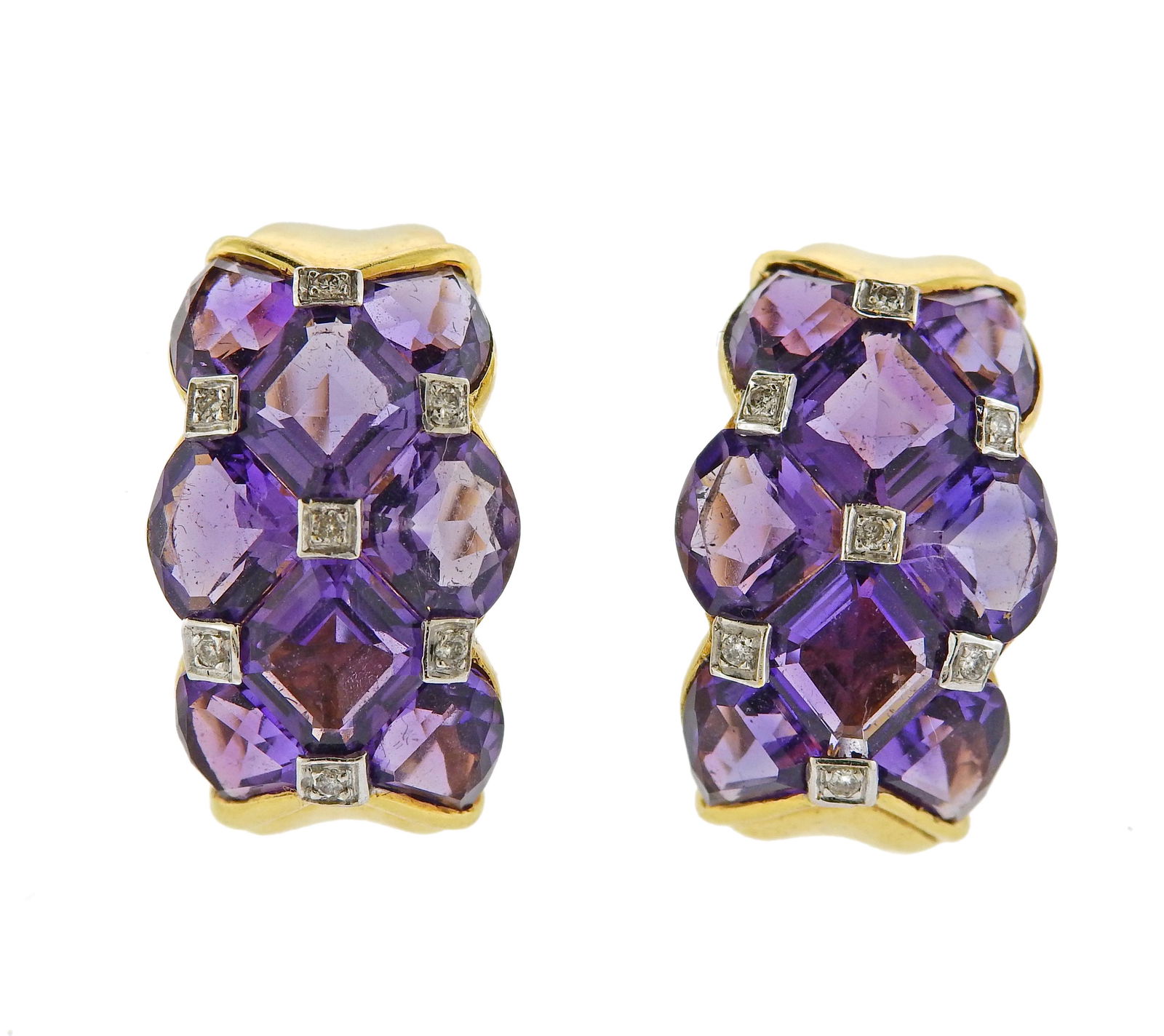 Bellarri 18k Gold Amethyst Diamond Half Hoop Earrings (1 of 3)