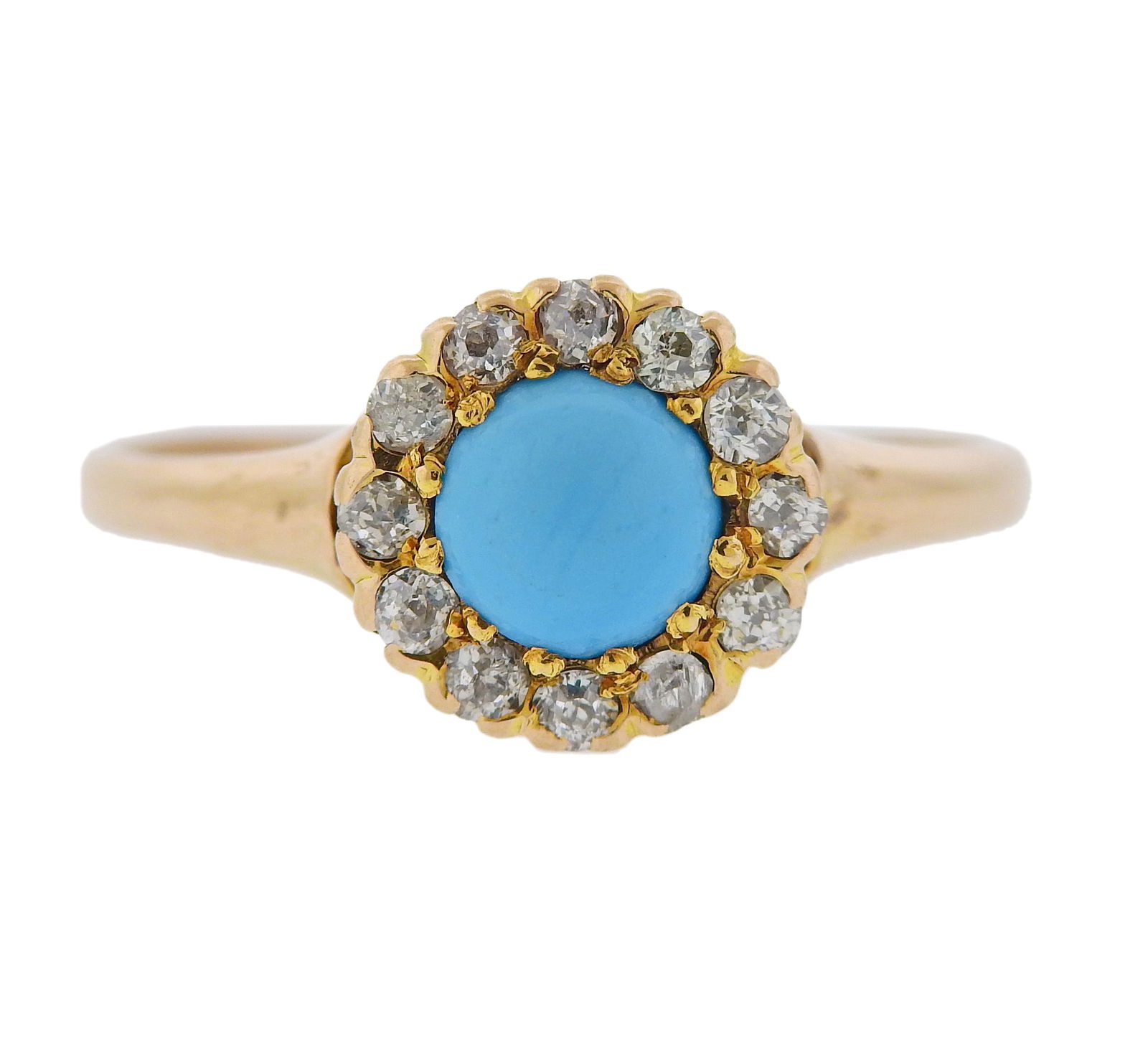 Antique Victorian 14k Gold Diamond Turquoise Ring (1 of 4)