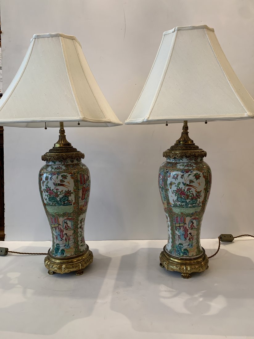 1860s Fine Pair Chinese Export Porcelain Lamps (1 of 4)