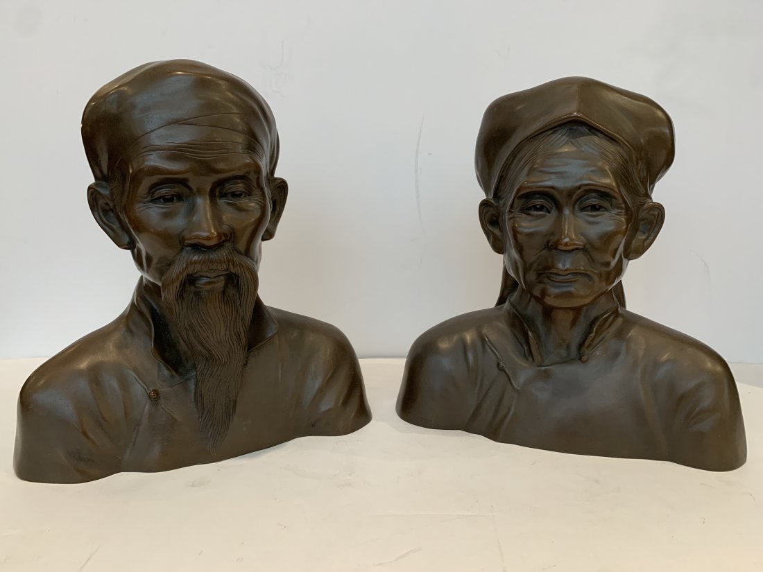 European Bronze Busts of a Chinese Couple Pair (1 of 4)