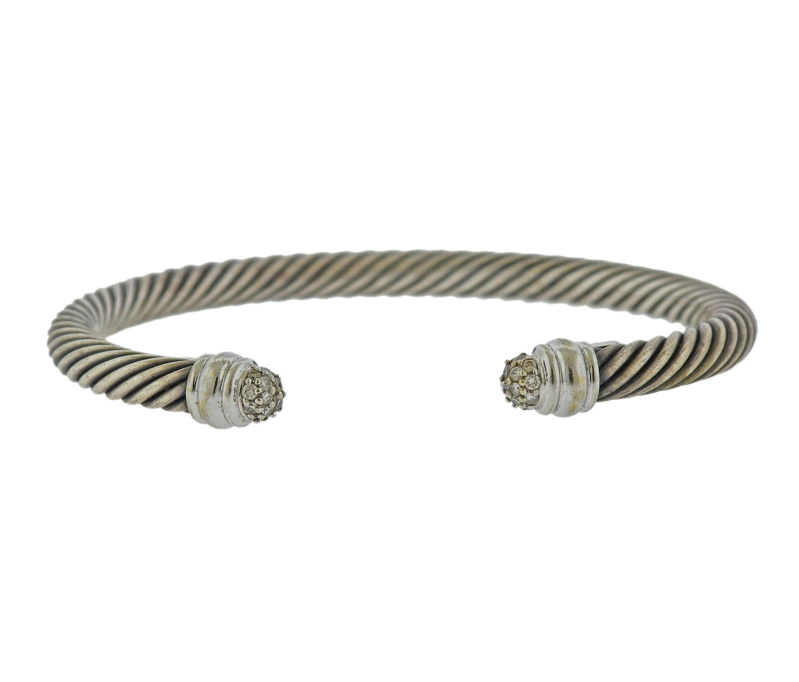 David Yurman Silver 18k Gold Diamond Cable Bracelet (1 of 4)