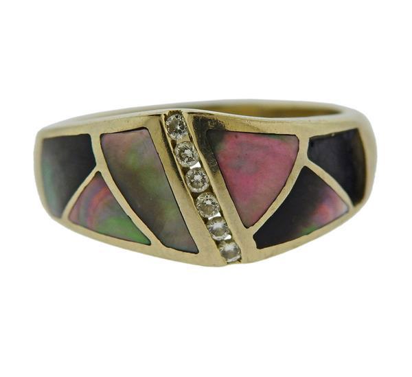 14K Gold Diamond Mother Of Pearl Inlay Ring (1 of 3)