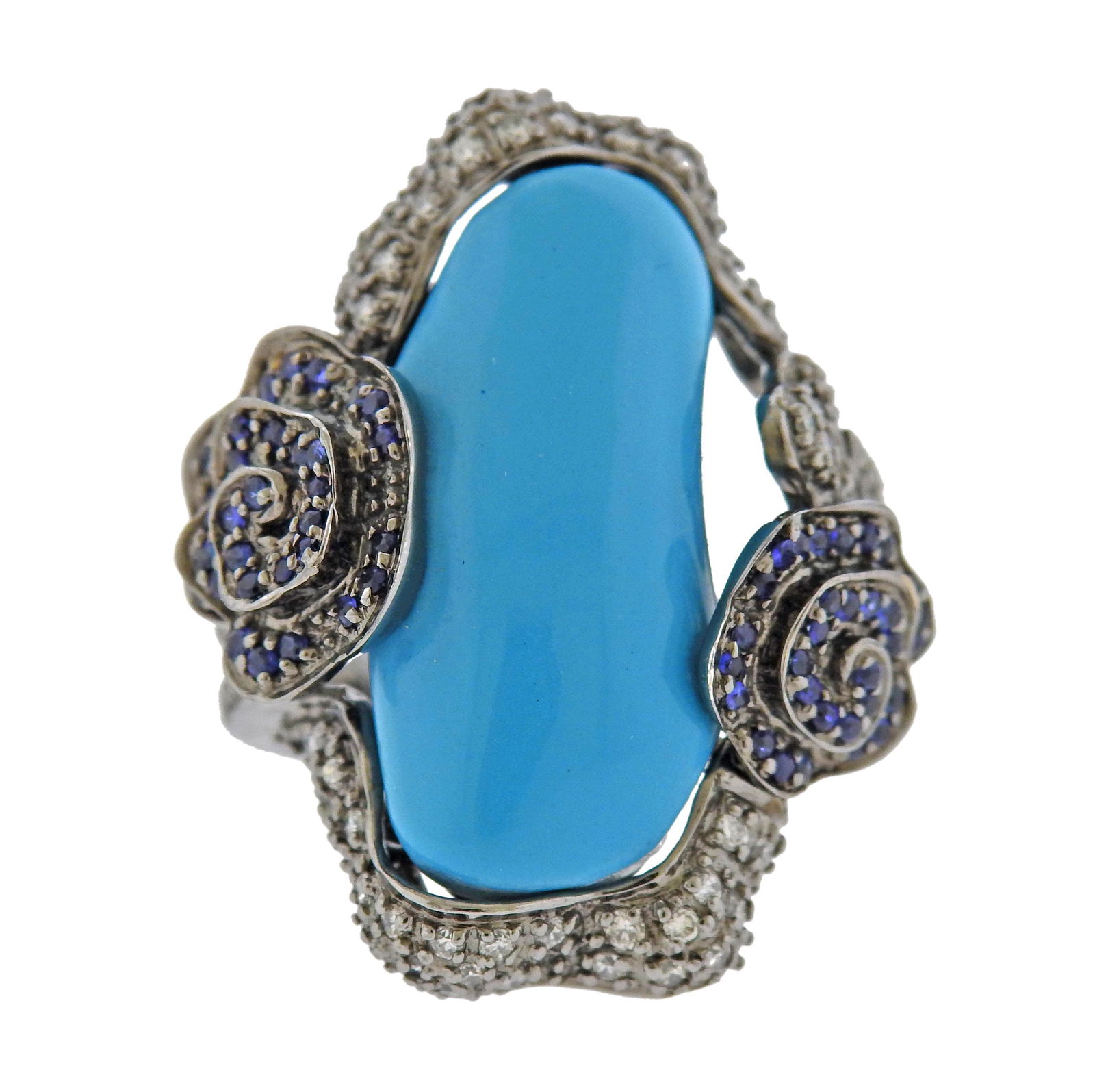 18K Gold Diamond  Blue Stone Cocktail Ring (1 of 4)