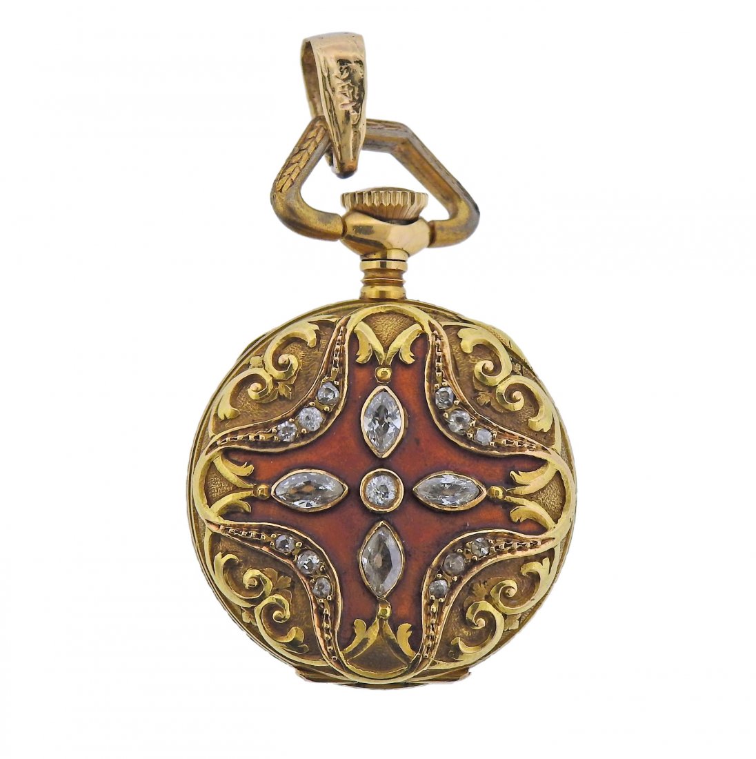 Antique 14k Gold Diamond Enamel Pocket Watch (1 of 5)