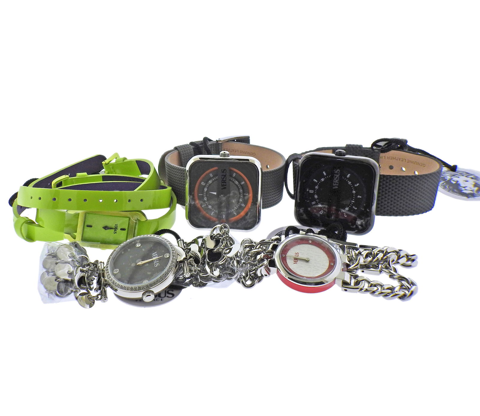 Versus by Versace Watches lot of 5: New Versus by Versace watches lot of 5. Refs include : SGW04,SGH01,SGR03, SGH02,SGQ05. All watches are NOS, will require new batteries.