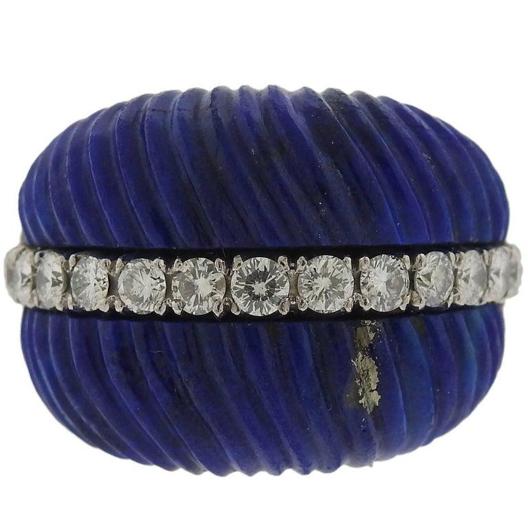 Carved Lapis Diamond Gold Dome Ring (1 of 5)