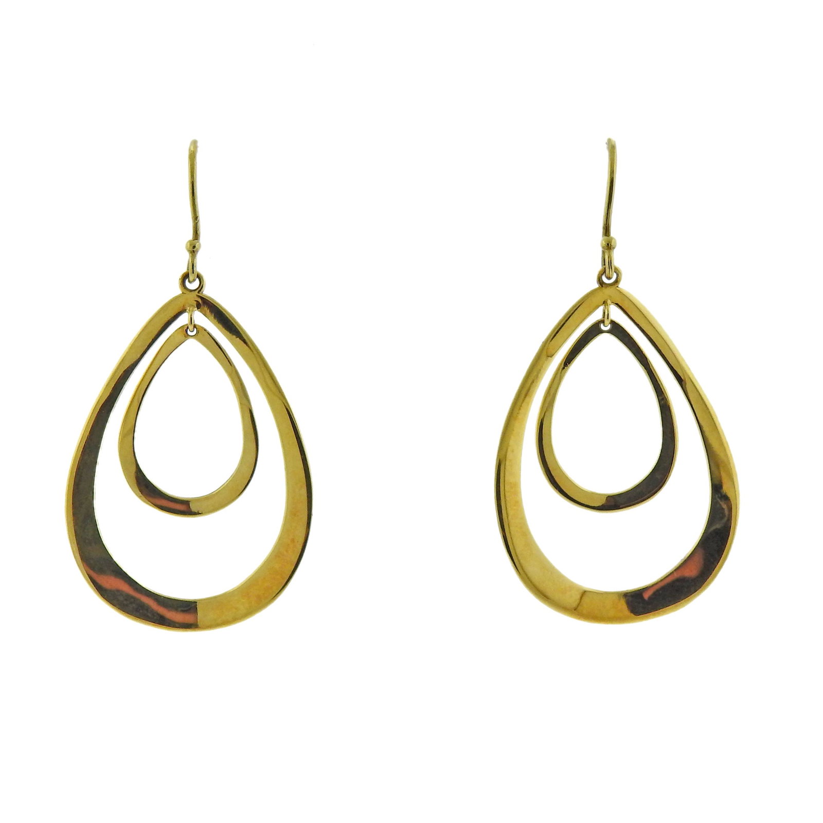 Ippolita 18K Yellow Gold Teardrop Earrings: Gold Teardrop Earrings by Ippolita. Metal - 18k Yellow Gold. Measurements - Earrings measure 46mm long x 23mm at widest point. Weight- 5.25 grams. Marked - Ippolita, 18k.