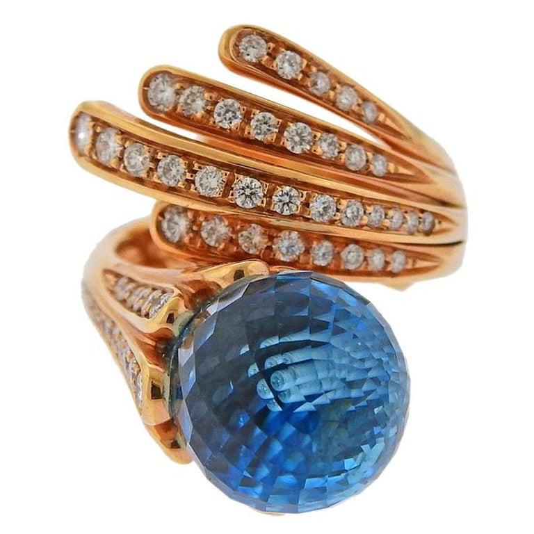 18k Gold IO SI Diamond Blue Topaz Ring 4/50 (1 of 5)