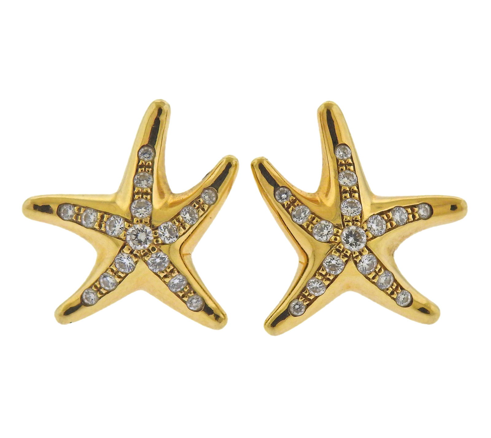 Tiffany & Co Peretti 18k Gold Diamond Starfish Earrings (1 of 3)