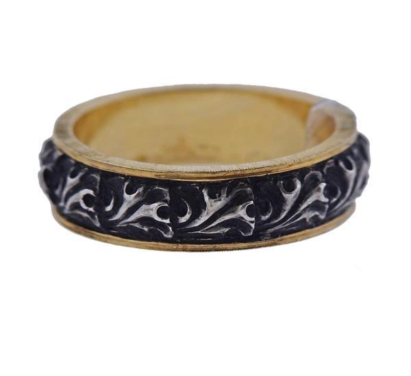 Buccellati Brunito 18k Gold Silver Wave Band Ring (1 of 3)