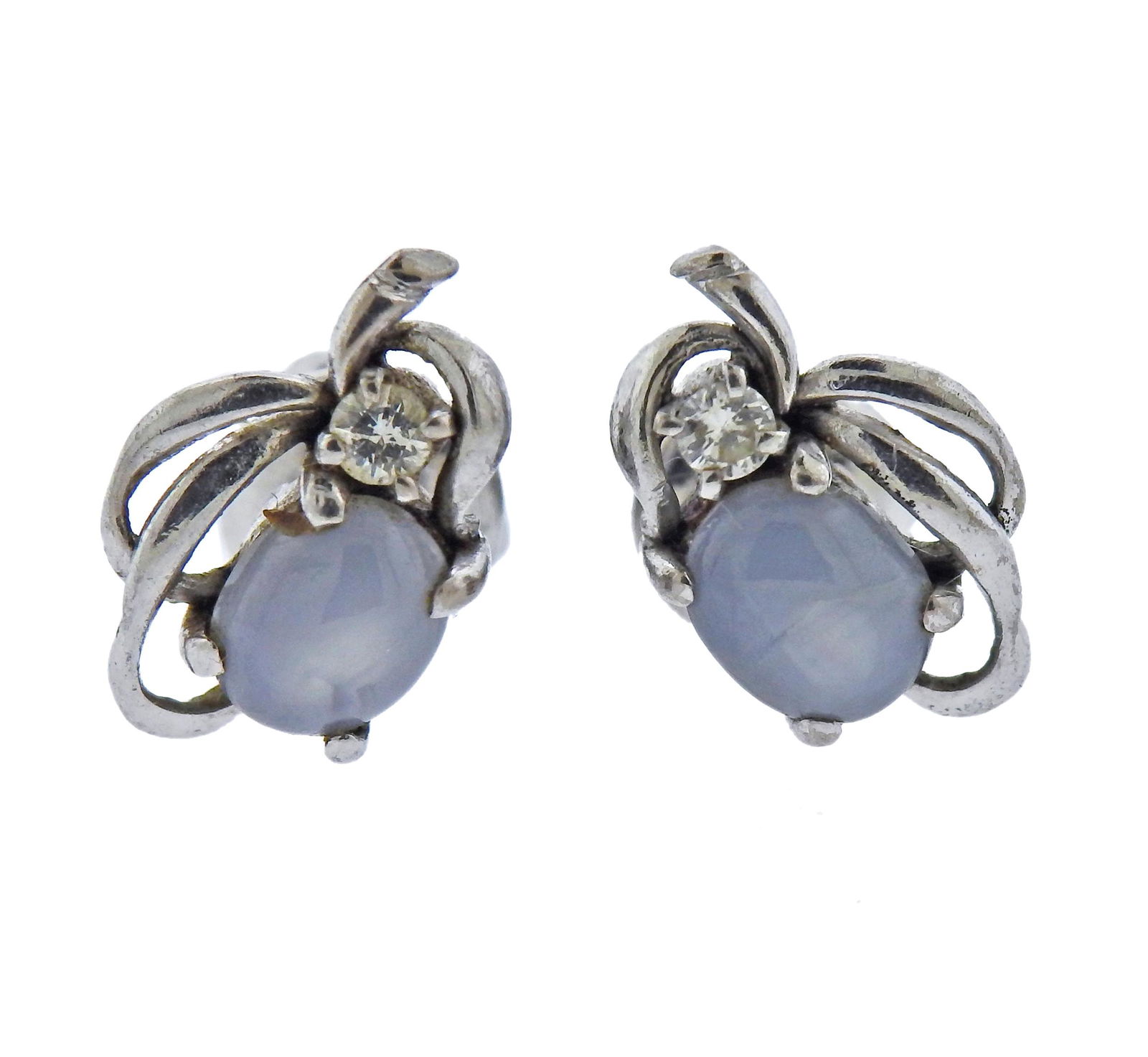 Mid Century 14k Gold Star Sapphire Diamond Earrings (1 of 3)