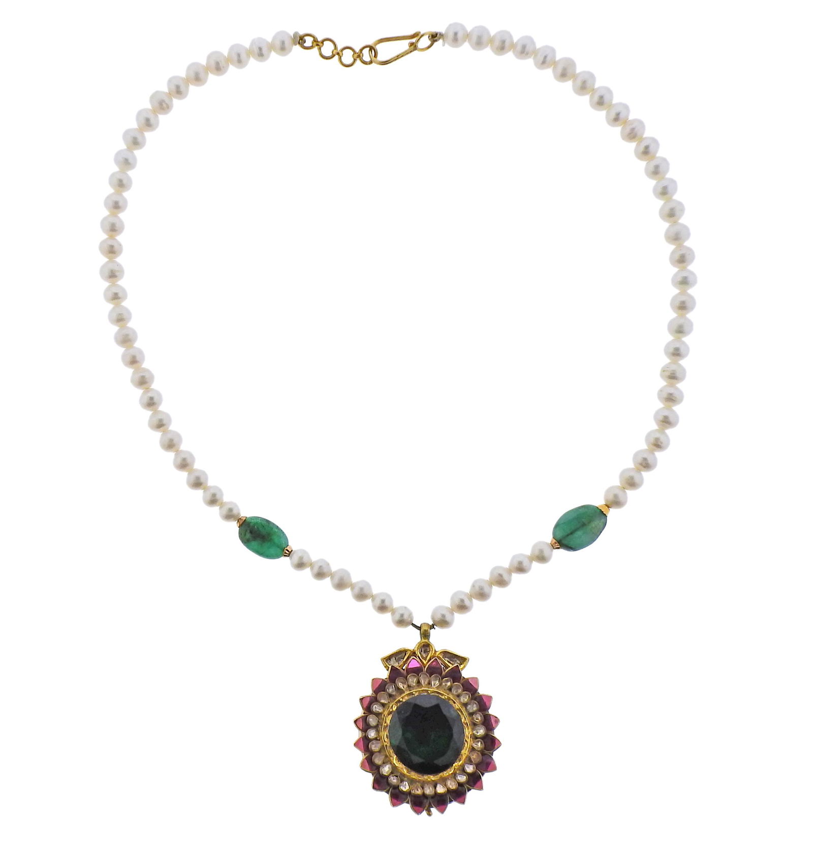 High Karat Gold Pearl Color Stone Necklace (1 of 5)