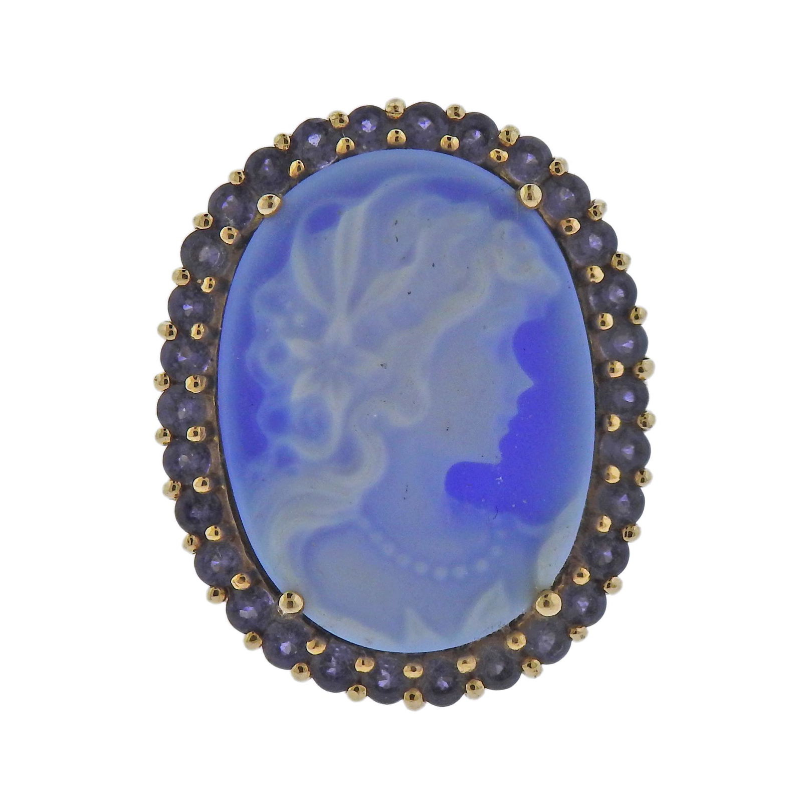 14k Gold Cameo Blue Stone Ring (1 of 4)