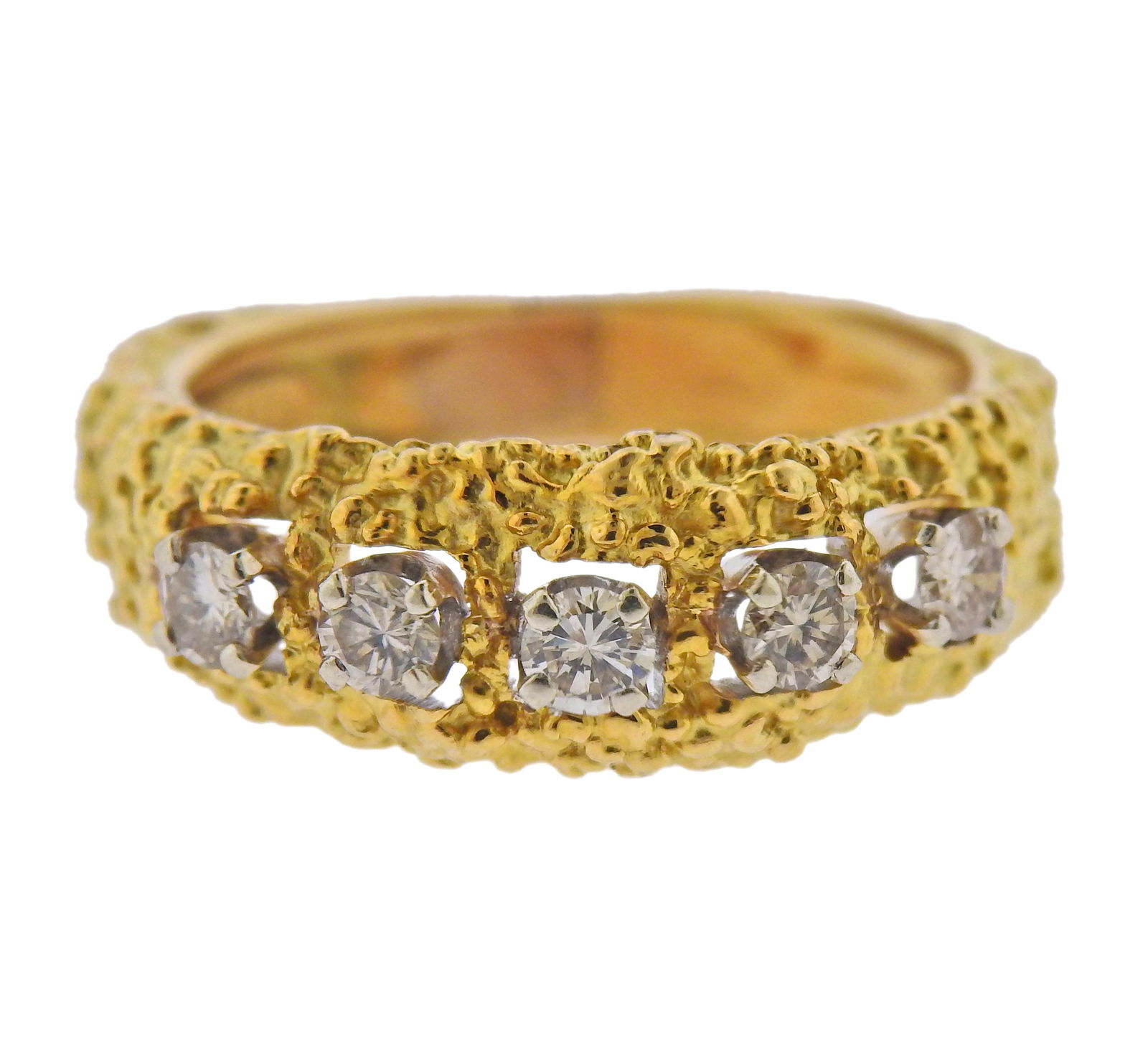 18k Gold Diamond Textured Band Ring (1 of 3)