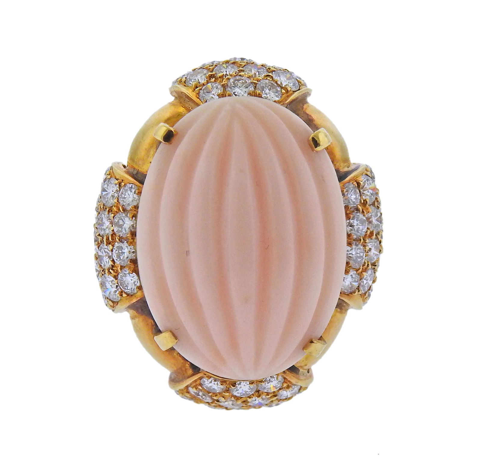 18k Gold Carved Coral Diamond Ring (1 of 4)